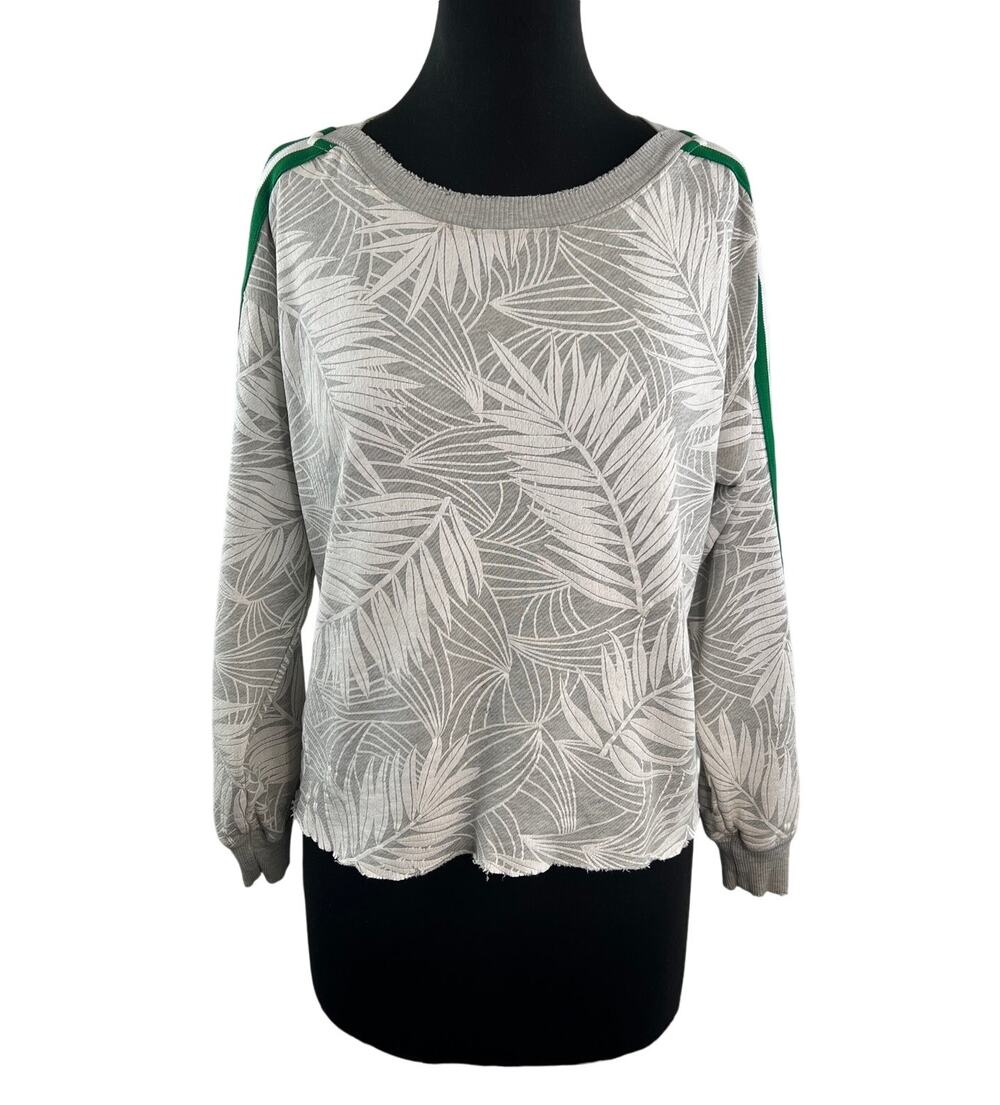 Current/Elliott Gray White Sweatshirt Tropical Striped Boat Neck Pullover Size 0